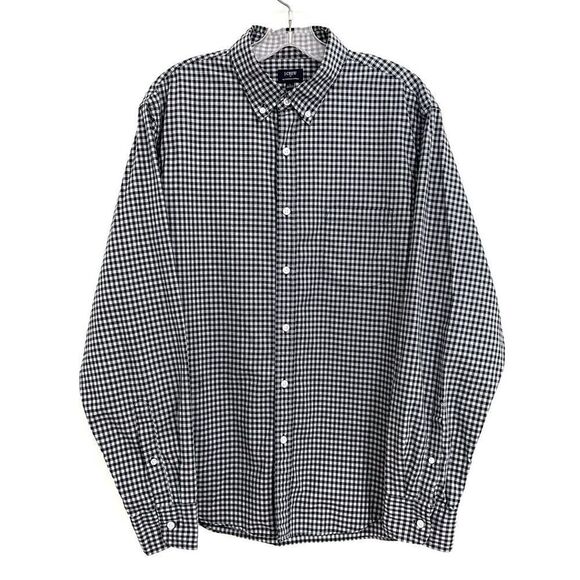 J. Crew Button Down Shirt Heathered Cotton Checked Gray Black Large - Picture 1 of 5